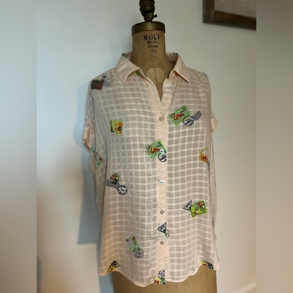 Jane and Delancey Tops - Jane + Delancey postage stamp pale pink short sleeve blouse medium